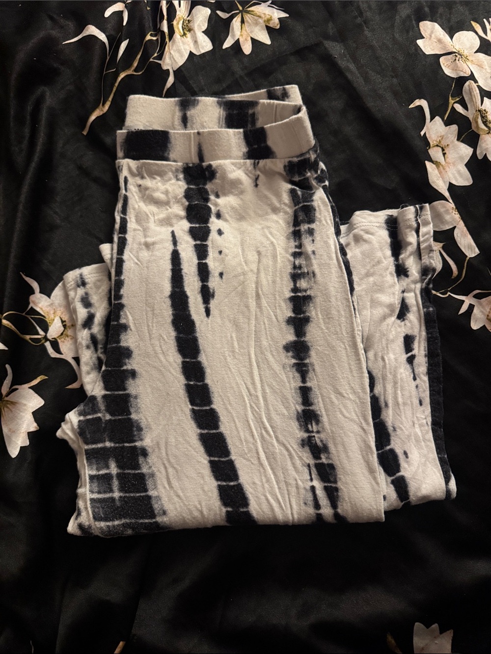 Fashion Nova Black & White Tie-Dye Wide Leg Leggings